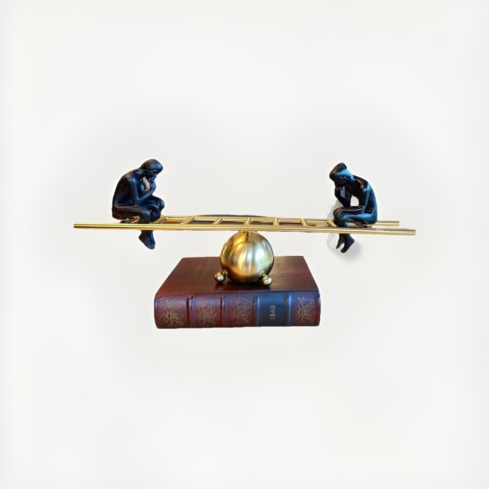 Man On The Stairs Thinking Man, Magnetic, Gold Metal, Movable, Balanced, Sturdy